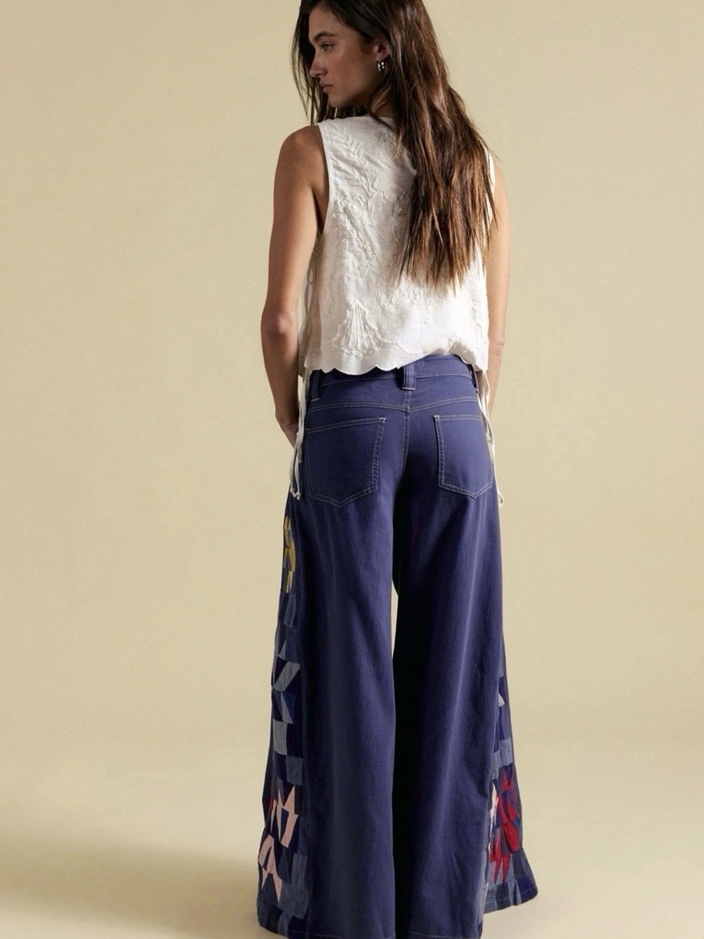 Free People Kaleidoscope Wide Leg Jeans We The Free Patchwork Starry Night - Picture 3 of 7